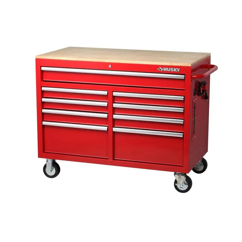 46-in W x 24.5-in D 9-Drawer Mobile Workbench with Hardwood Top and Power Station �� Gloss Black