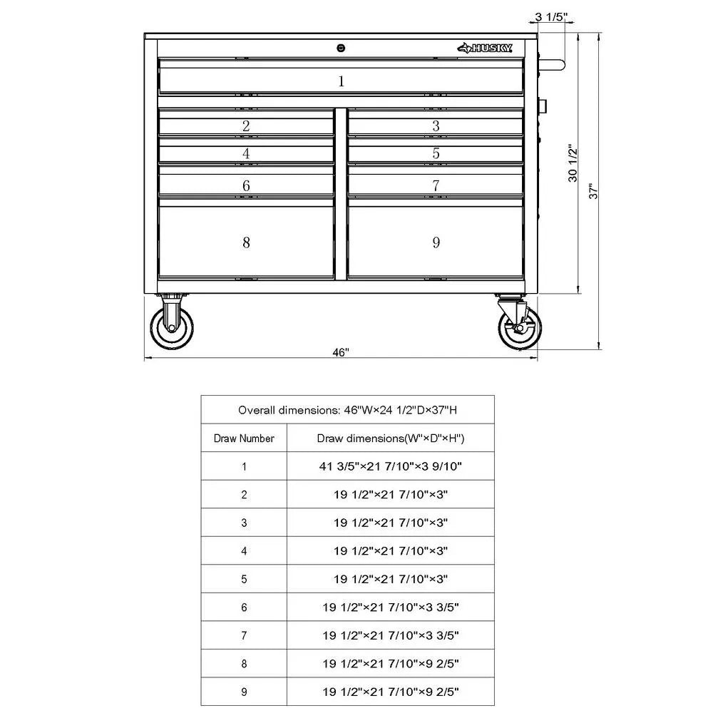 46-in W x 24.5-in D 9-Drawer Mobile Workbench with Hardwood Top and Power Station �� Gloss Black