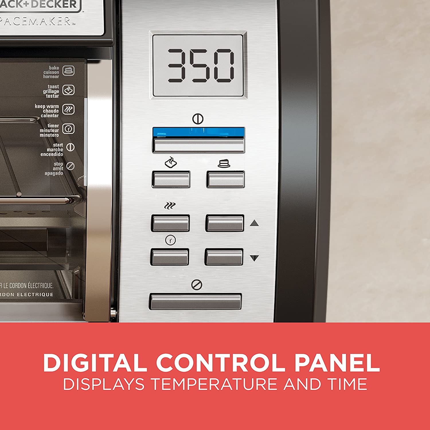 BLACK DECKER SpaceMaker Under Counter Toaster Oven, Digital Controls, Black/Stainless Steel, Fits 9′′ Pizza or 4 Slices