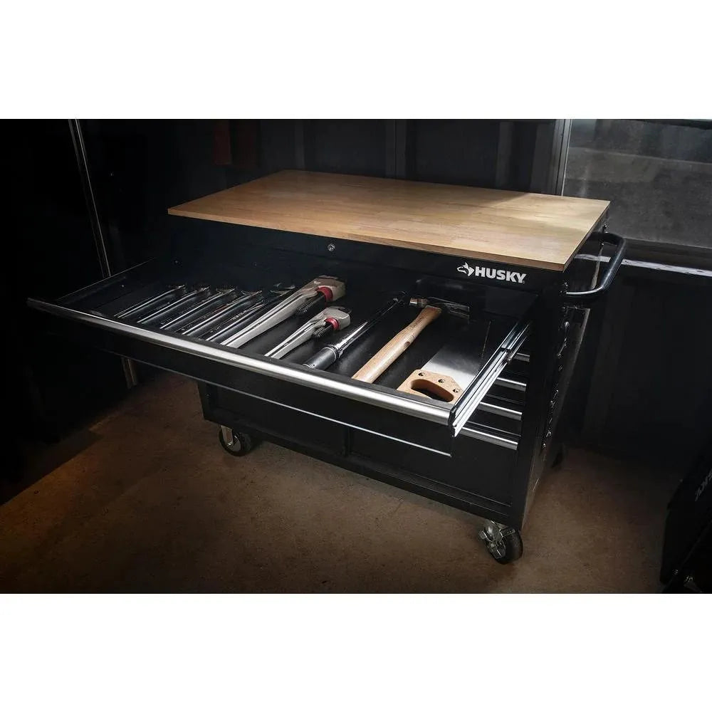 46-in W x 24.5-in D 9-Drawer Mobile Workbench with Hardwood Top and Power Station �� Gloss Black