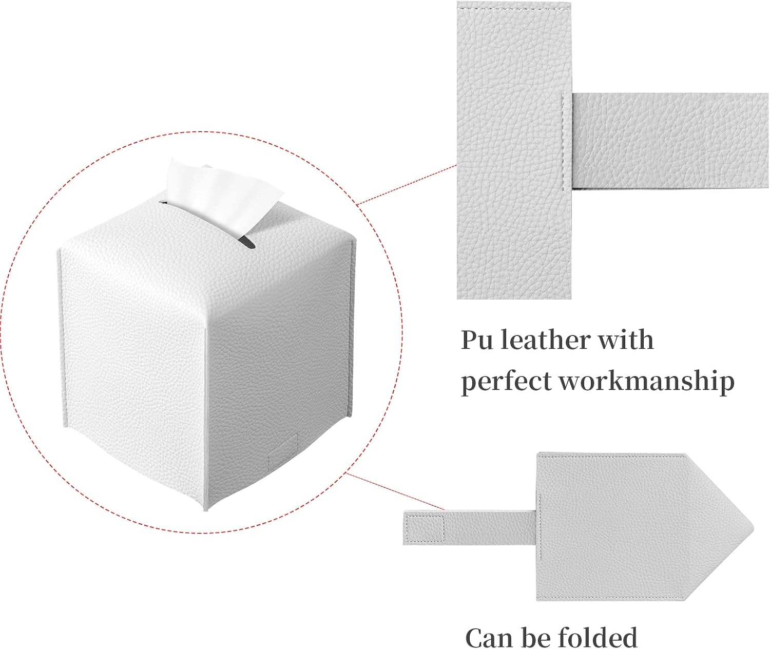 2 Pack Off-White Tissue Box Cover, Pu Leather Square Tissue Box Holder with Bottom Belt Modern Stylish Tissue Box Organizer for Home, Car, Hotel, Office 5"X5"X5" (Off-White-2Pack)