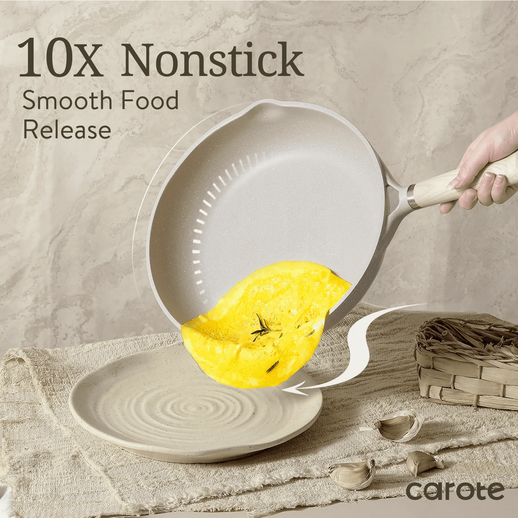 Carote Non Stick Pots and Pans Set, 21 Pcs Induction Kitchen Cookware Sets (Beige Granite)