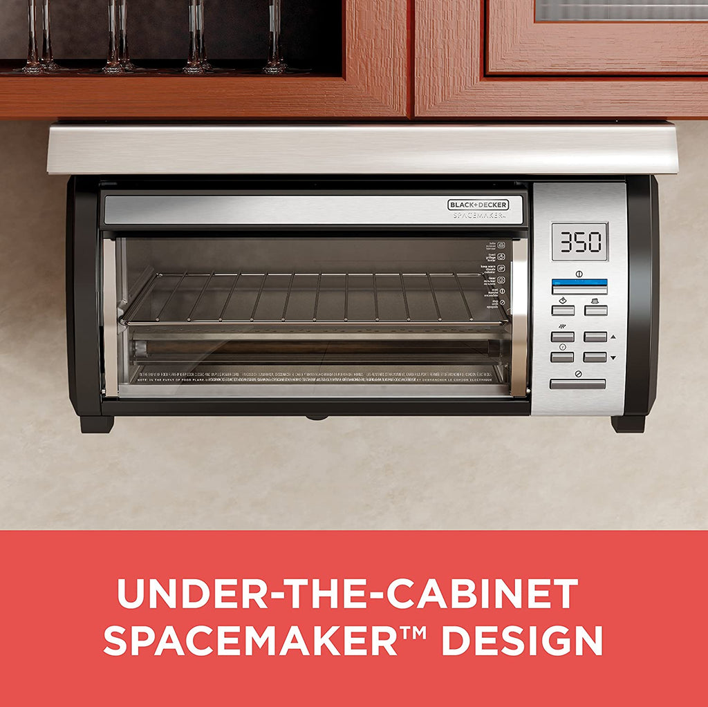 BLACK DECKER SpaceMaker Under Counter Toaster Oven, Digital Controls, Black/Stainless Steel, Fits 9′′ Pizza or 4 Slices