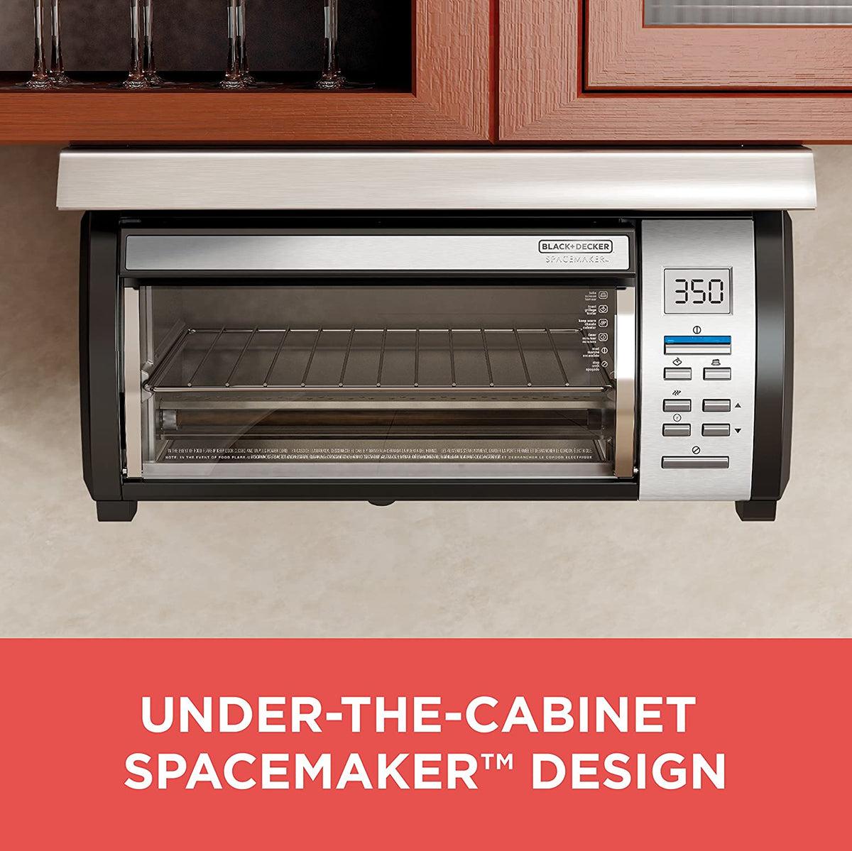 BLACK DECKER SpaceMaker Under Counter Toaster Oven, Digital Controls, Black/Stainless Steel, Fits 9′′ Pizza or 4 Slices