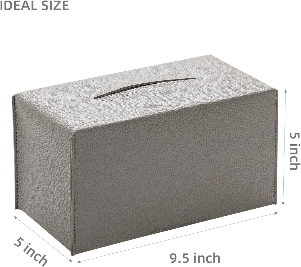 Leather Tissue Box Cover, Rectangular Holder with Bottom Belt - Modern Decorative Organizer for Bathroom, Car, Bedroom, Hotel, Office (Grey)