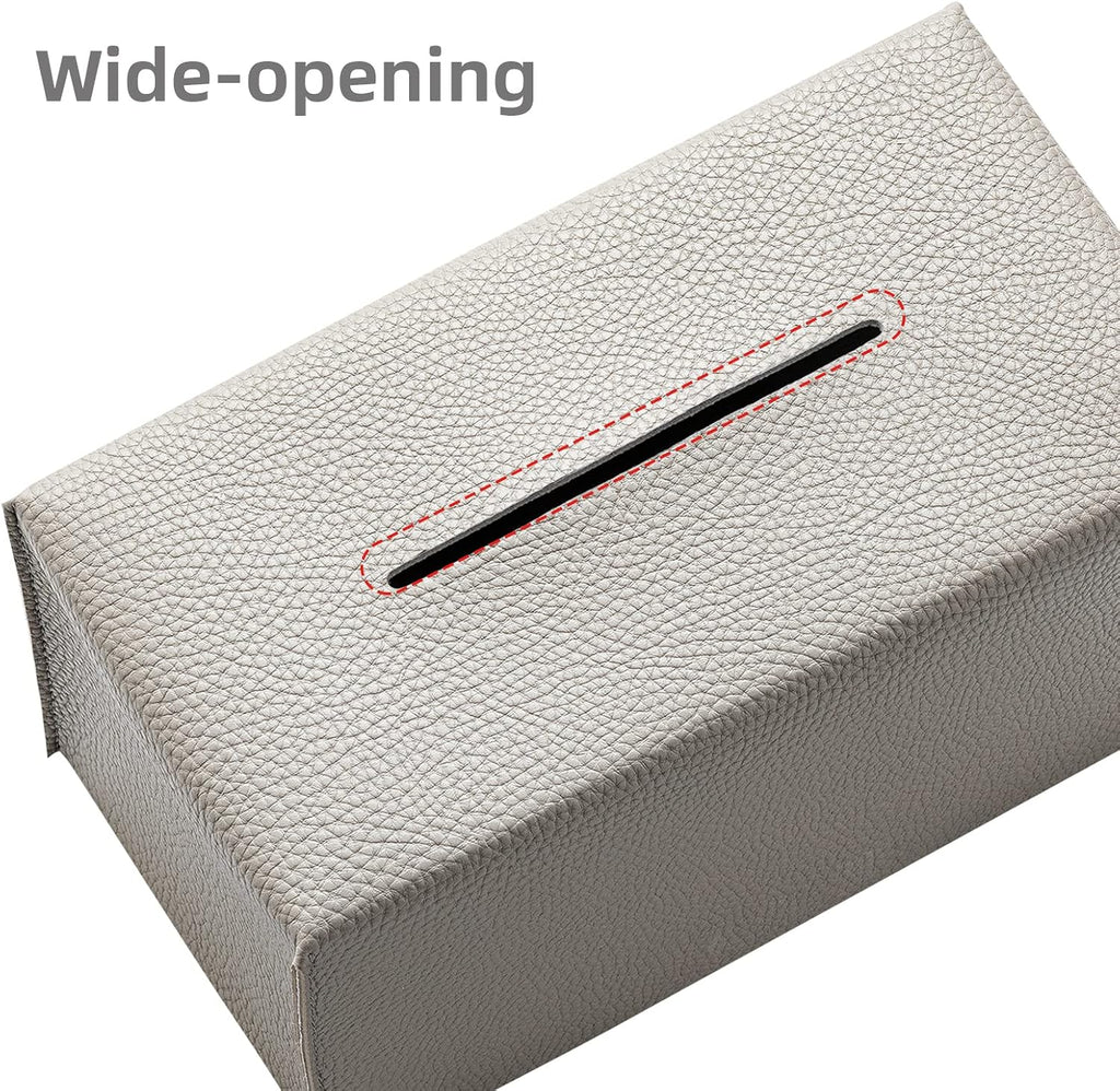 Leather Tissue Box Cover, Rectangular Holder with Bottom Belt - Modern Decorative Organizer for Bathroom, Car, Bedroom, Hotel, Office (Grey)