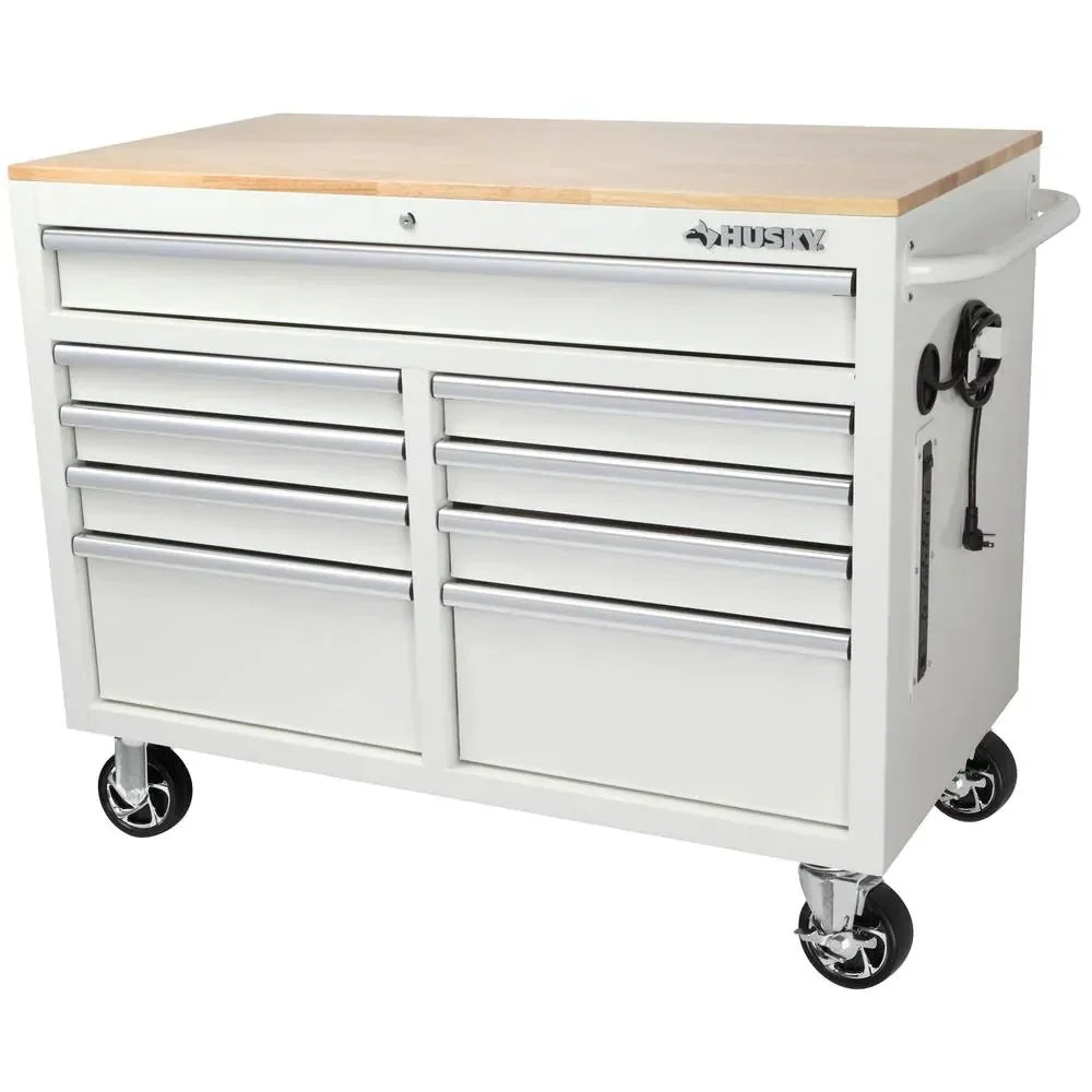 46-in W x 24.5-in D 9-Drawer Mobile Workbench with Hardwood Top and Power Station �� Gloss Black