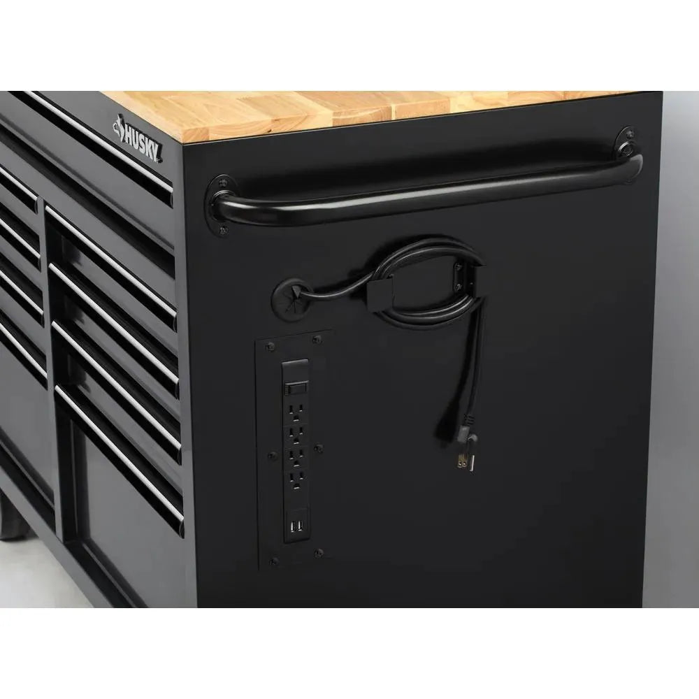 46-in W x 24.5-in D 9-Drawer Mobile Workbench with Hardwood Top and Power Station �� Gloss Black