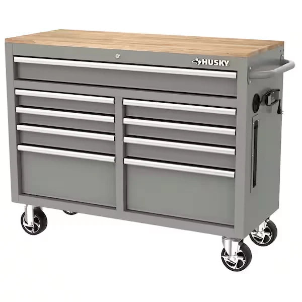 46-in W x 24.5-in D 9-Drawer Mobile Workbench with Hardwood Top and Power Station �� Gloss Black