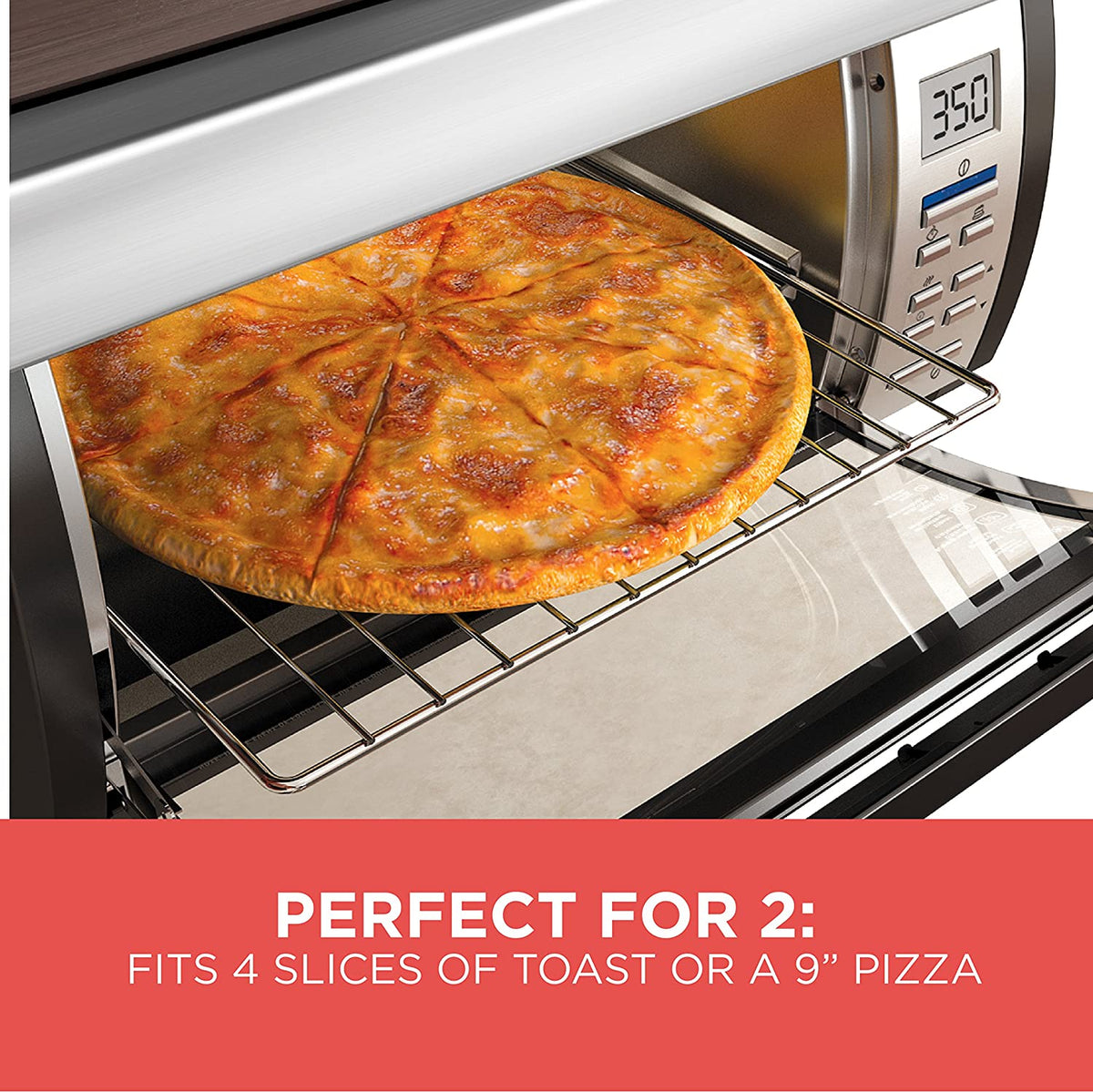 BLACK DECKER SpaceMaker Under Counter Toaster Oven, Digital Controls, Black/Stainless Steel, Fits 9′′ Pizza or 4 Slices