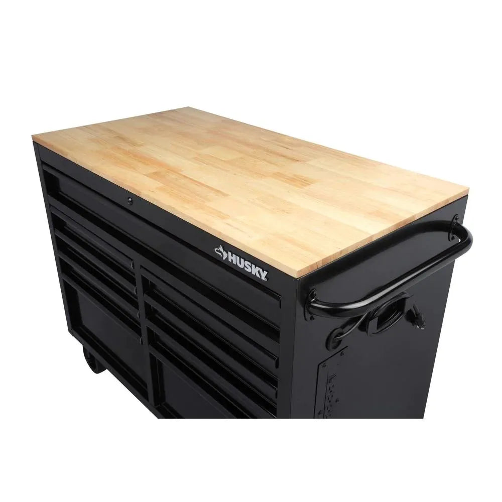 46-in W x 24.5-in D 9-Drawer Mobile Workbench with Hardwood Top and Power Station �� Gloss Black