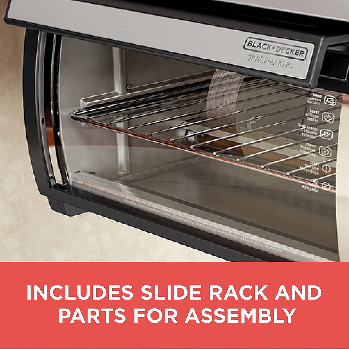 BLACK DECKER SpaceMaker Under Counter Toaster Oven, Digital Controls, Black/Stainless Steel, Fits 9′′ Pizza or 4 Slices