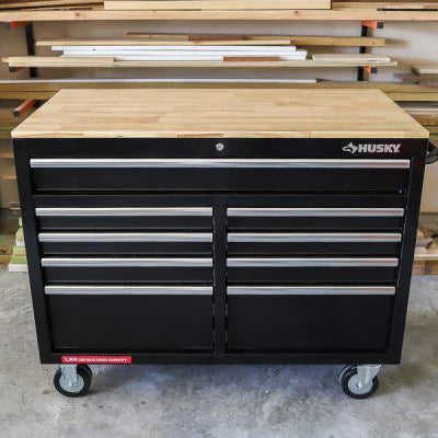 46-in W x 24.5-in D 9-Drawer Mobile Workbench with Hardwood Top and Power Station �� Gloss Black