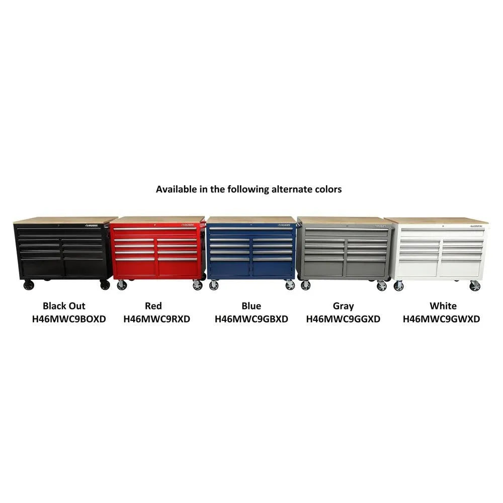 46-in W x 24.5-in D 9-Drawer Mobile Workbench with Hardwood Top and Power Station �� Gloss Black